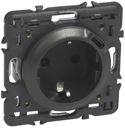 Розетка с заземлением +1xUSB без рамки Legrand Celiane 1-м. графит картинка